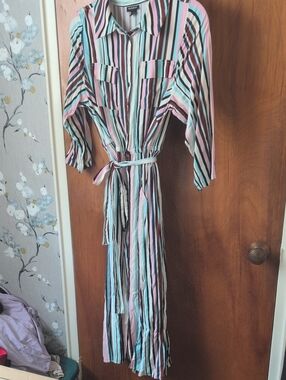 torrid Striped Button-Front Maxi Dress in Pink, Mint, Black and White